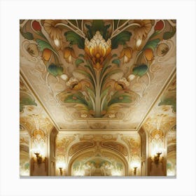 William Morris Inspired Floral Motifs Decorating The Walls Of An Elegant Ballroom, Style Art Nouveau Canvas Print
