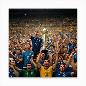 Soccer Team Celebrating With The World Cup Trophy Canvas Print