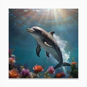 Dolphin In The Sea Canvas Print