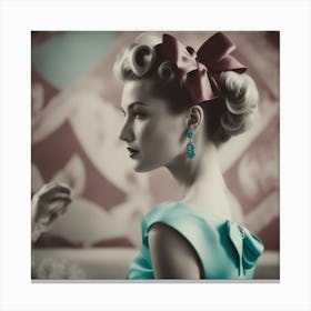 An Artwork Depicting A Woman Wearing A Bow In Her Hair, In The Style Of Glamorous Hollywood Portrait Canvas Print