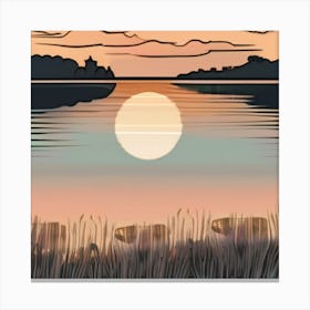 Sunset Over The Lake Canvas Print