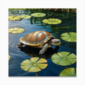 Turtle On Lily Pads 1 Canvas Print