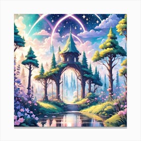 A Fantasy Forest With Twinkling Stars In Pastel Tone Square Composition 252 Canvas Print