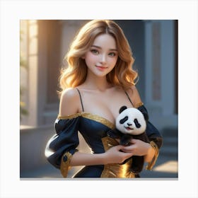 Chinese Girl With Panda Bear 1 Canvas Print