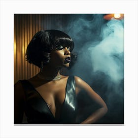 A Smoking Hot Sexy Black Woman In A Black Latex Dress - Created by Midjourney Canvas Print