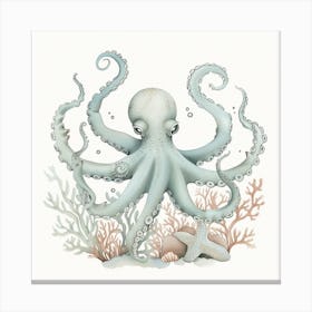 Storybook Style Octopus With Coral 4 Canvas Print