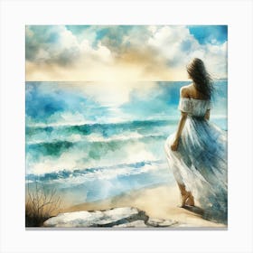 Watercolor Of A Woman On The Beach Canvas Print