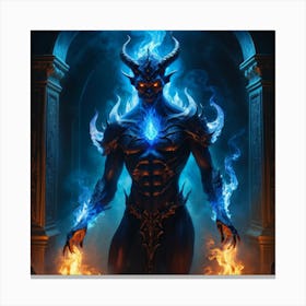 Demon in blue fire Canvas Print