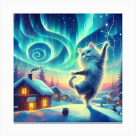 Cat Dancing In The Snow 1 Canvas Print