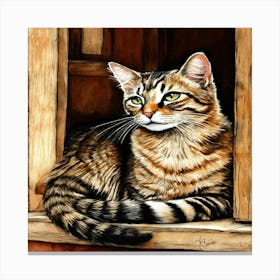 Tabby Cat In Window Canvas Print
