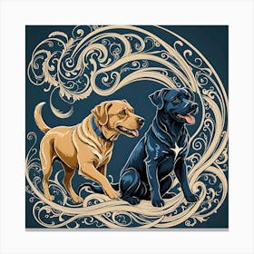 Dog Stuff, Blue, Beige & Honey Canvas Print