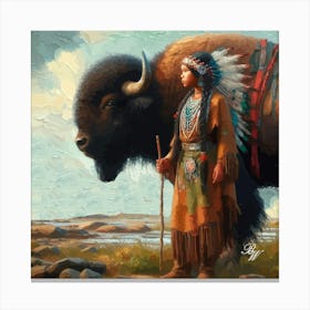 Young Native American Girl With Buffalo Copy Canvas Print