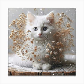 White Cat In The Snow Canvas Print