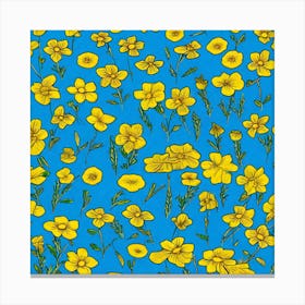 Yellow Flowers On Blue Background 1 Canvas Print