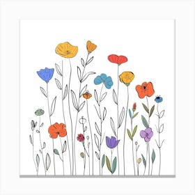 Hand Drawn Wildflowers Line Art 15 Canvas Print