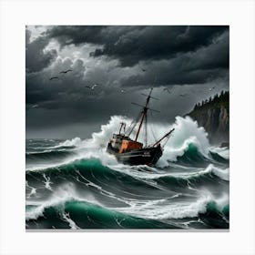 The Trawler's Battle: Ocean Fury Unleashed Canvas Print