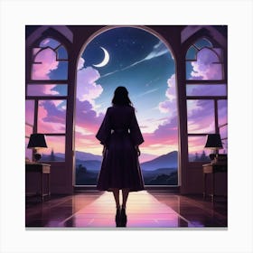 Woman Looking Out A Window Canvas Print