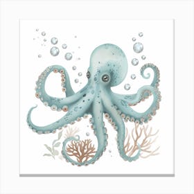Storybook Style Octopus Making Bubbles 4 Canvas Print