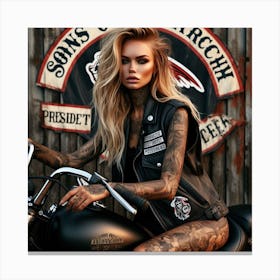 Tattooed Girl On Motorcycle Canvas Print
