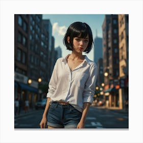 Asian Girl In The City Canvas Print