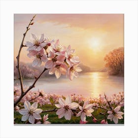 The Fire of Spring Cherry Blossoms At Sunset Canvas Print