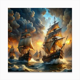 Two Ships In The Sea Canvas Print