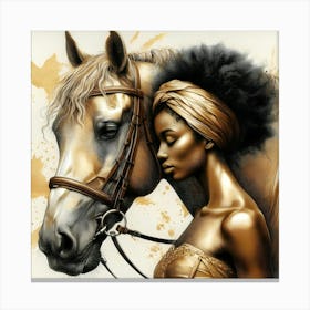 African Woman And Horse Canvas Print