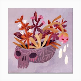 Purple Skull With Flowers Canvas Print