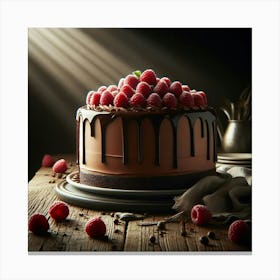 Chocolate Cake With Raspberries 3 Canvas Print