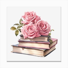 Roses On Books 10 Canvas Print