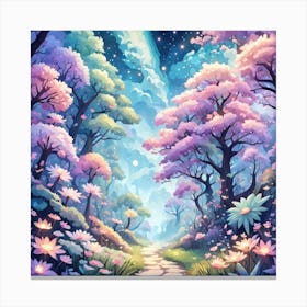 A Fantasy Forest With Twinkling Stars In Pastel Tone Square Composition 118 Canvas Print