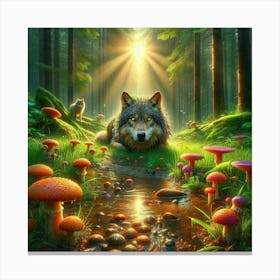Wolfy looking for bioluminescent mushrooms 5 Canvas Print