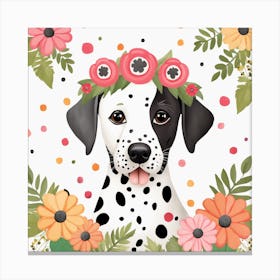 Floral Baby Dalmatian Dog Nursery Illustration (28) Canvas Print