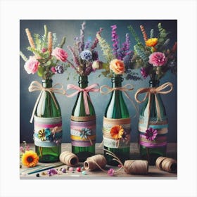 Spring Flowers In Bottles Canvas Print