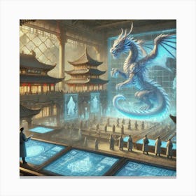 A Scene Showing The Fusion Of Ancient Dragon Lore Canvas Print