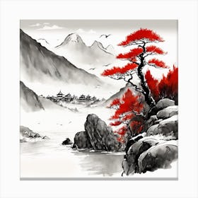 Chinese Landscape Mountains Ink Painting (97) Canvas Print