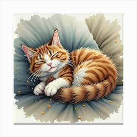 A Cozy Maine Coon Cat Napping With Its Human On A Rainy Day, Watercolor 1 Canvas Print