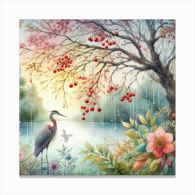 Heron In The Rain Canvas Print