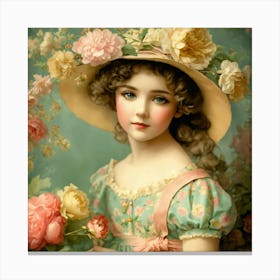 Shabby Floral Pastel Paper Sweet Cottage Girl Swee (4) Canvas Print