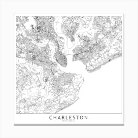 Charleston White Map Square Canvas Print