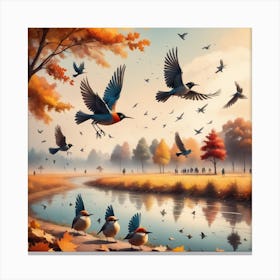 Autumn Birds In The Park 2 Canvas Print