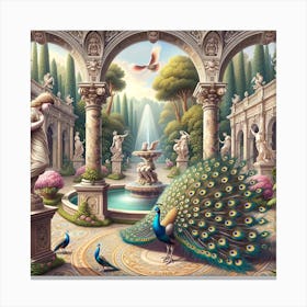 Peacock In The Garden Canvas Print