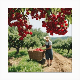 Cherry Picking In The Orchard 1 Canvas Print