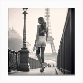 Black and white Paris Eiffel Tower lady legs Canvas Print