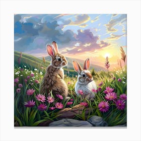 Rabbits On A Peaceful Evening Canvas Print