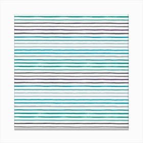 Marker Stripes Blue Turquoise Square Canvas Print