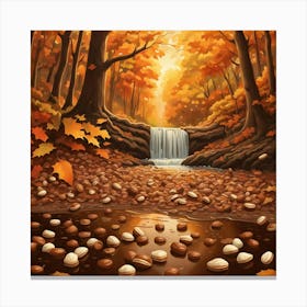 Autumn Forest With Waterfall Canvas Print