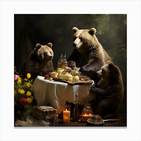 Grizzly Bears Picnic (Old Master) Canvas Print