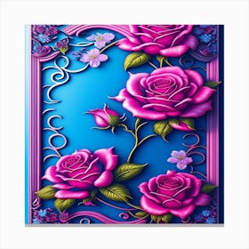Roses On Blue Background Canvas Print