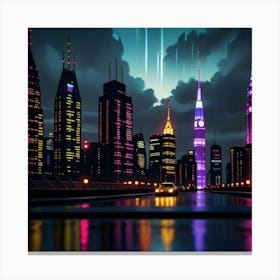 Neon Nights A Luminous Journey Through the City Canvas Print